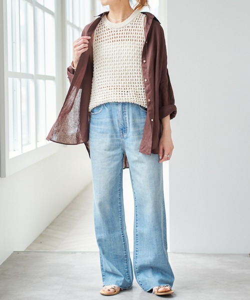 Spick & Span（スピックアンドスパン）の「《ゆったりサイズ》追加2 80リネンカシュクール ビッグシャツ（シャツ/ブラウス・レディース・サックスブルー/ベージュ/ブラウン/ホワイト/ネイビー・FREE）」の21枚目の写真