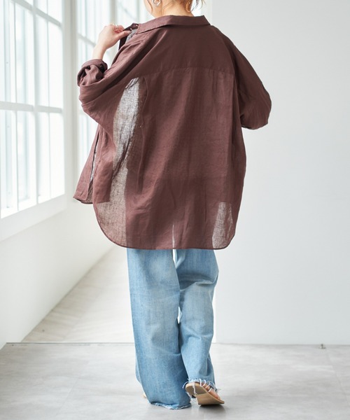 美品 スピックアンドスパン 21SS リネンビッグシャツ ブラウン 美品 スピックアンドスパン リネンビッグシャツ リネンシャツ