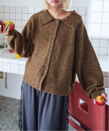 襟付きニットカーディガン
