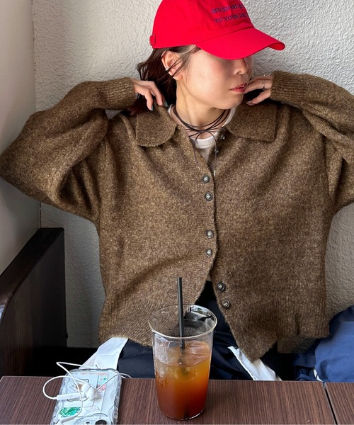 PILIT（ピリット）の「襟付きニットカーディガン（カーディガン/ボレロ・レディース・グレー/ピンク/イエロー/アイボリー/ブラウン/ベージュ/ブラック・FREE）」の4枚目の写真