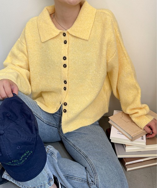 PILIT（ピリット）の「襟付きニットカーディガン（カーディガン/ボレロ・レディース・グレー/ピンク/イエロー/アイボリー/ブラウン/ベージュ/ブラック・FREE）」の6枚目の写真