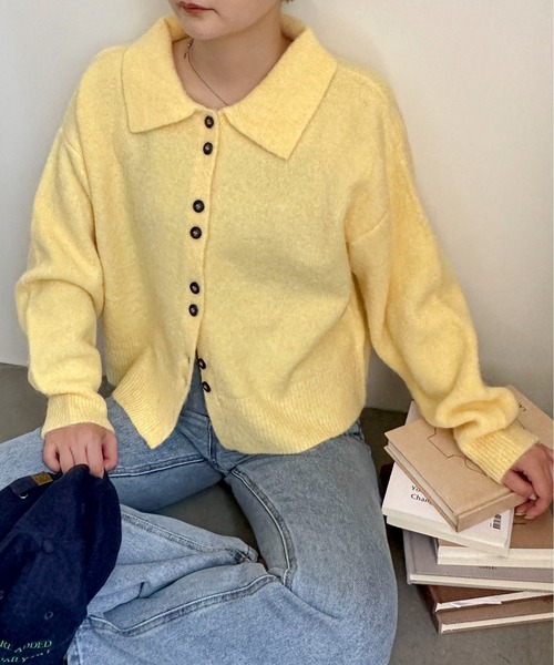 PILIT（ピリット）の「襟付きニットカーディガン（カーディガン/ボレロ・レディース・グレー/ピンク/イエロー/アイボリー/ブラウン/ベージュ/ブラック・FREE）」の8枚目の写真