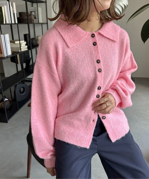 PILIT（ピリット）の「襟付きニットカーディガン（カーディガン/ボレロ・レディース・グレー/ピンク/イエロー/アイボリー/ブラウン/ベージュ/ブラック・FREE）」の10枚目の写真