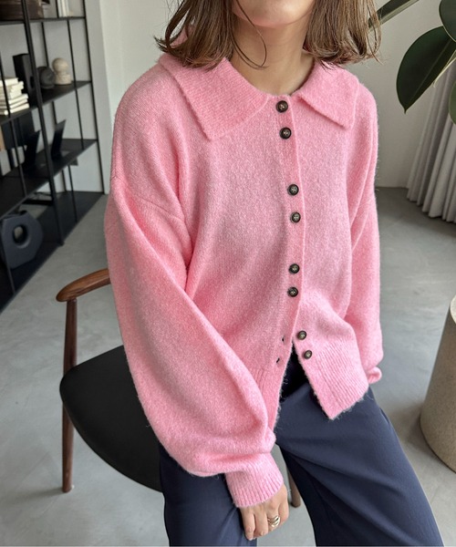 PILIT（ピリット）の「襟付きニットカーディガン（カーディガン/ボレロ・レディース・グレー/ピンク/イエロー/アイボリー/ブラウン/ベージュ/ブラック・FREE）」の11枚目の写真