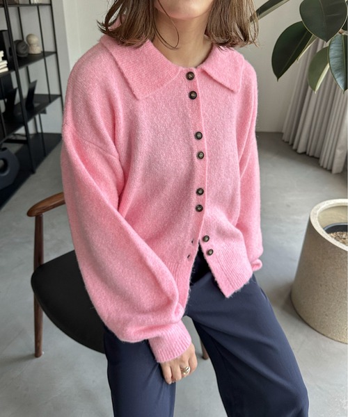 PILIT（ピリット）の「襟付きニットカーディガン（カーディガン/ボレロ・レディース・グレー/ピンク/イエロー/アイボリー/ブラウン/ベージュ/ブラック・FREE）」の12枚目の写真