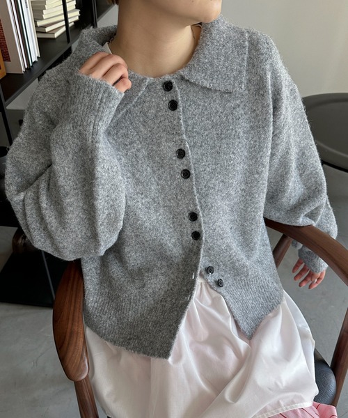 PILIT（ピリット）の「襟付きニットカーディガン（カーディガン/ボレロ・レディース・グレー/ピンク/イエロー/アイボリー/ブラウン/ベージュ/ブラック・FREE）」の15枚目の写真