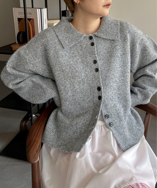 PILIT（ピリット）の「襟付きニットカーディガン（カーディガン/ボレロ・レディース・グレー/ピンク/イエロー/アイボリー/ブラウン/ベージュ/ブラック・FREE）」の16枚目の写真