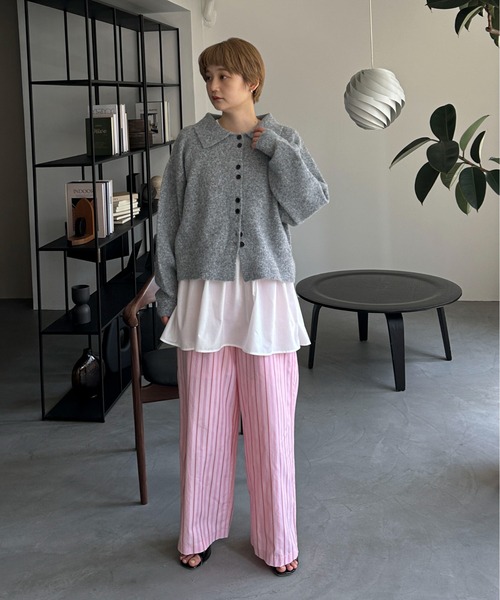 PILIT（ピリット）の「襟付きニットカーディガン（カーディガン/ボレロ・レディース・グレー/ピンク/イエロー/アイボリー/ブラウン/ベージュ/ブラック・FREE）」の20枚目の写真