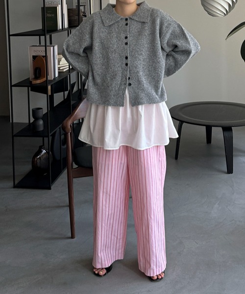 PILIT（ピリット）の「襟付きニットカーディガン（カーディガン/ボレロ・レディース・グレー/ピンク/イエロー/アイボリー/ブラウン/ベージュ/ブラック・FREE）」の21枚目の写真