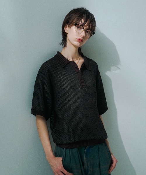 soerte(ソエルテ)の「Multi Color Jacquard Knit Polo / マルチカラージャガードニットポロ(ポロシャツ・メンズ・ベージュ/ブラウン/ブラック/グリーン・3/1/2)」の4枚目の写真