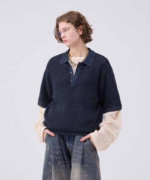 M*様 マルチカラージャガードニットポロ soerte MULTI COLLAR JACQUARD KNIT POLO/マルチカラージャガード
