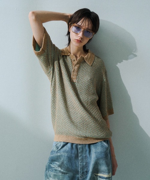 soerte(ソエルテ)の「Multi Color Jacquard Knit Polo / マルチカラージャガードニットポロ(ポロシャツ・メンズ・ベージュ/ブラウン/ブラック/グリーン・3/1/2)」の7枚目の写真
