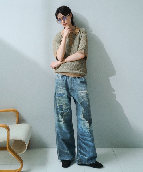 soerte(ソエルテ)の「Multi Color Jacquard Knit Polo / マルチカラージャガードニットポロ(ポロシャツ・メンズ・ベージュ/ブラウン/ブラック/グリーン・3/1/2)」の6枚目の写真