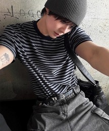マッスルフィットストライプ半袖Tシャツ