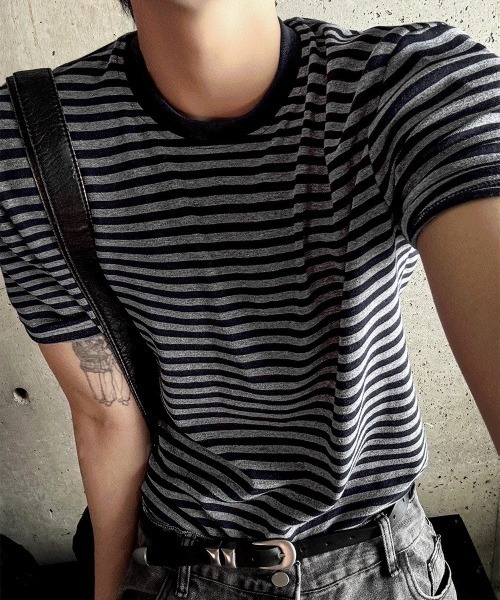 セール】マッスルフィットストライプ半袖Tシャツ（Tシャツ