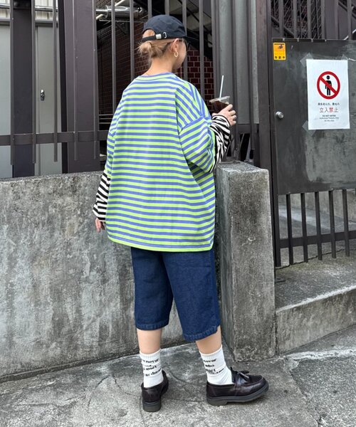 SOUNDSGOOOOD（サウンズグッド）の「【SG】ボーダーレイヤードロンTEE（Tシャツ/カットソー・メンズ・ピンク/グリーン・ONE SIZE）」の7枚目の写真