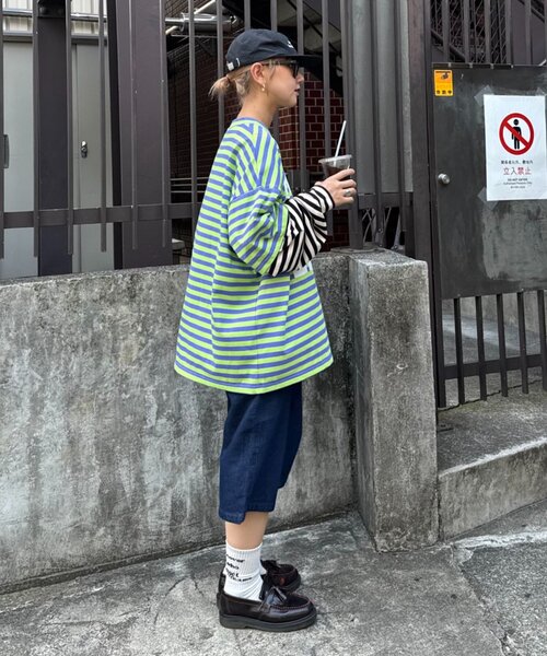 SOUNDSGOOOOD（サウンズグッド）の「【SG】ボーダーレイヤードロンTEE（Tシャツ/カットソー・メンズ・ピンク/グリーン・ONE SIZE）」の8枚目の写真