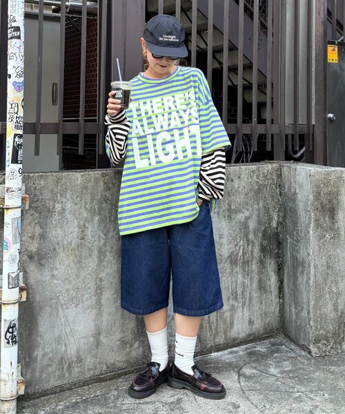 SOUNDSGOOOOD（サウンズグッド）の「【SG】ボーダーレイヤードロンTEE（Tシャツ/カットソー・メンズ・ピンク/グリーン・ONE SIZE）」の9枚目の写真