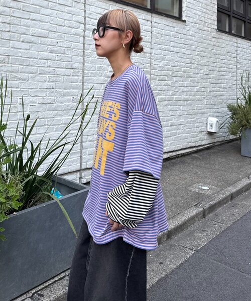 SOUNDSGOOOOD（サウンズグッド）の「【SG】ボーダーレイヤードロンTEE（Tシャツ/カットソー・メンズ・ピンク/グリーン・ONE SIZE）」の12枚目の写真