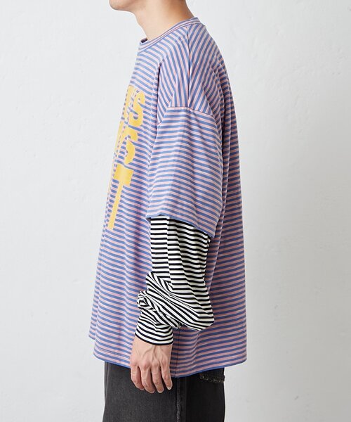 SOUNDSGOOOOD（サウンズグッド）の「【SG】ボーダーレイヤードロンTEE（Tシャツ/カットソー・メンズ・ピンク/グリーン・ONE SIZE）」の21枚目の写真