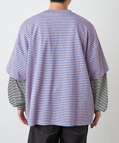 SOUNDSGOOOOD（サウンズグッド）の「【SG】ボーダーレイヤードロンTEE（Tシャツ/カットソー・メンズ・ピンク/グリーン・ONE SIZE）」の22枚目の写真