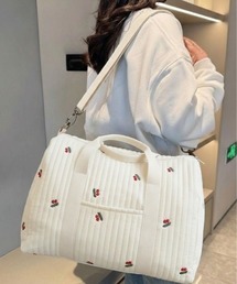 【大容量】総柄刺繍 キルティング ボストン トラベル ジムバッグ チェリー くま うさぎ