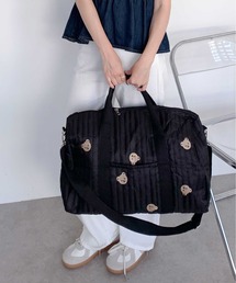 【大容量】総柄刺繍 キルティング ボストン トラベル ジムバッグ チェリー くま うさぎ