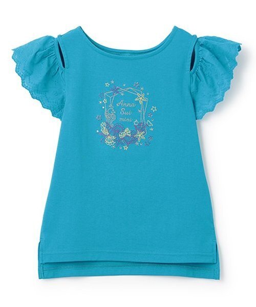 ANNA SUI mini(アナスイ・ミニ)の「【人気商品再入荷】【直営店で取り扱い無し】肩開きシェル刺しゅうTシャツ(Tシャツ/カットソー・キッズ・ターコイズブルー/ラベンダー・130cm/150cm/120cm/140cm)」の1枚目の写真