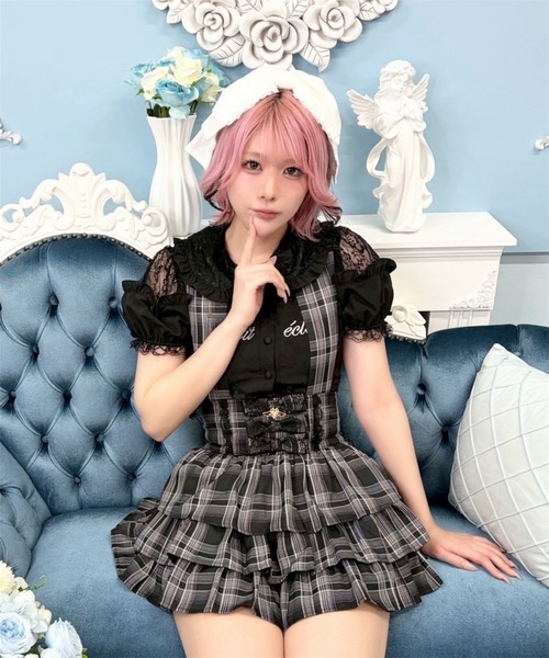 Ank Rouge(アンクルージュ)の「ホルターネックティアードスカパン(スカート・レディース・ピンク/A/ブラック・M)」の3枚目の写真