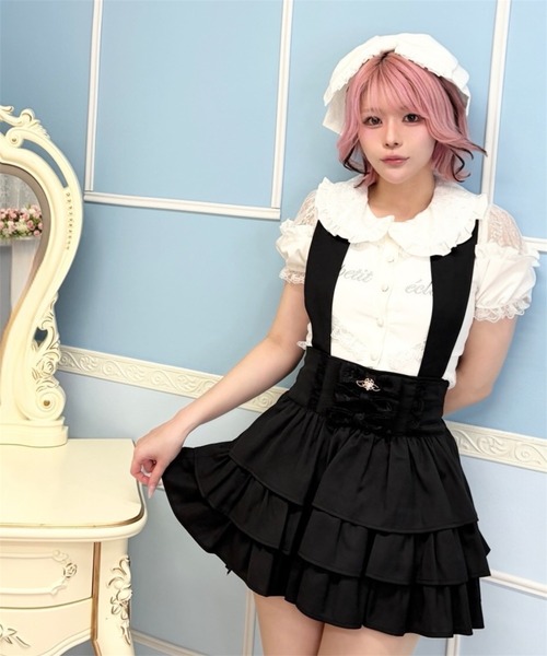 Ank Rouge(アンクルージュ)の「ホルターネックティアードスカパン(スカート・レディース・ピンク/A/ブラック・M)」の17枚目の写真