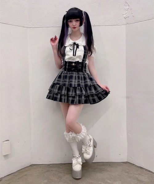 Ank Rouge(アンクルージュ)の「ホルターネックティアードスカパン(スカート・レディース・ピンク/A/ブラック・M)」の14枚目の写真