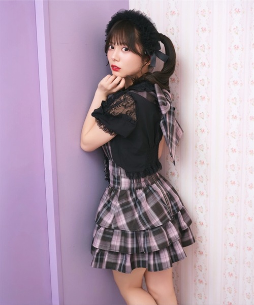 Ank Rouge(アンクルージュ)の「ホルターネックティアードスカパン(スカート・レディース・ピンク/A/ブラック・M)」の18枚目の写真