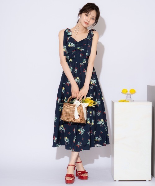 WILLSELECTION（ウィルセレクション）の「リボンショルダーフルーツプリントワンピース（ワンピース・レディース・オフホワイト/ネイビー・FREE）」の7枚目の写真