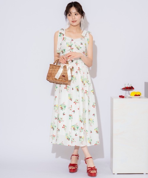 WILLSELECTION（ウィルセレクション）の「リボンショルダーフルーツプリントワンピース（ワンピース・レディース・オフホワイト/ネイビー・FREE）」の4枚目の写真