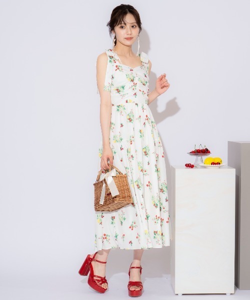WILLSELECTION（ウィルセレクション）の「リボンショルダーフルーツプリントワンピース（ワンピース・レディース・オフホワイト/ネイビー・FREE）」の5枚目の写真