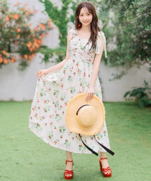 WILLSELECTION（ウィルセレクション）の「リボンショルダーフルーツプリントワンピース（ワンピース・レディース・オフホワイト/ネイビー・FREE）」の3枚目の写真
