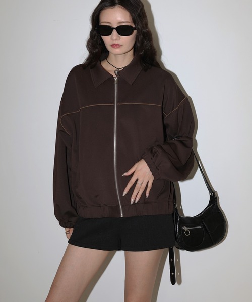 Mili affinity（ミリアフィニティー）の「ライン配色オーバーサイズジャージブルゾン（ブルゾン・レディース・ブラウン/カーキ・FREE）」の2枚目の写真