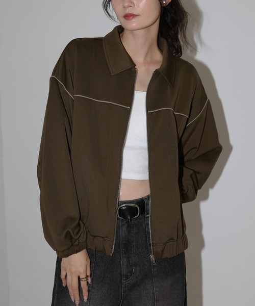 Mili affinity（ミリアフィニティー）の「ライン配色オーバーサイズジャージブルゾン（ブルゾン・レディース・ブラウン/カーキ・FREE）」の16枚目の写真