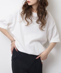 コットンワッフルロールアップハーフスリーブカットソー