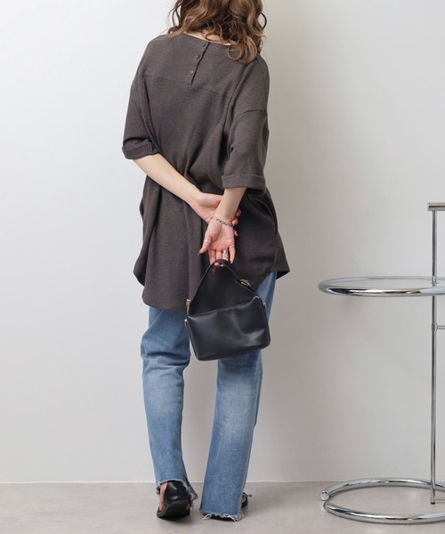 atONE(アットワン)の「コットンワッフルロールアップハーフスリーブカットソー(Tシャツ/カットソー・レディース・ネイビー/パープル/ホワイト/ブラック/杢グレー/チャコールグレー・LL~3L/4L~5L/M-L)」の14枚目の写真