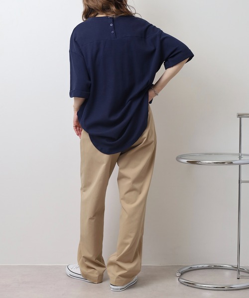 セール】コットンワッフルロールアップハーフスリーブカットソー