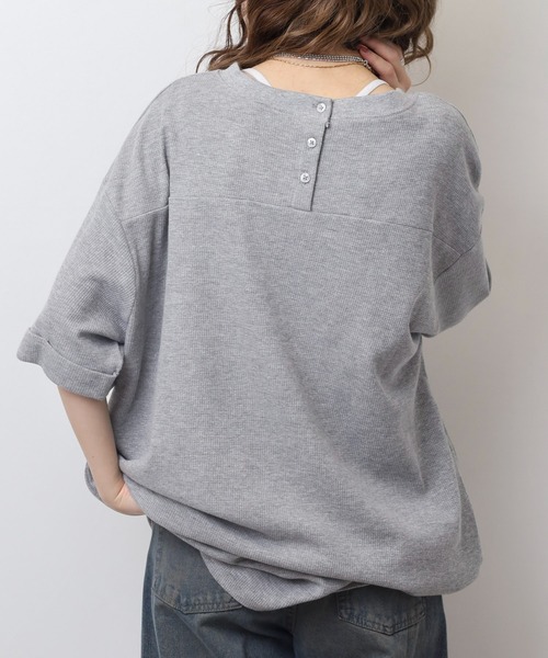 atONE(アットワン)の「コットンワッフルロールアップハーフスリーブカットソー(Tシャツ/カットソー・レディース・ネイビー/パープル/ホワイト/ブラック/杢グレー/チャコールグレー・LL~3L/4L~5L/M-L)」の18枚目の写真
