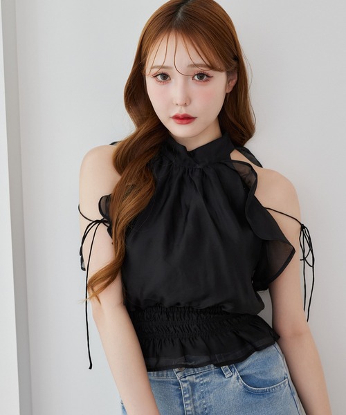 one after another NICE CLAUP(ワンアフターアナザーナイスクラップ)の「【再入荷/新色追加】アメスリバックリボンブラウス(シャツ/ブラウス・レディース・ベージュ/ドット/ブラック/ブラック系その他/ネイビー系・FREE)」の2枚目の写真