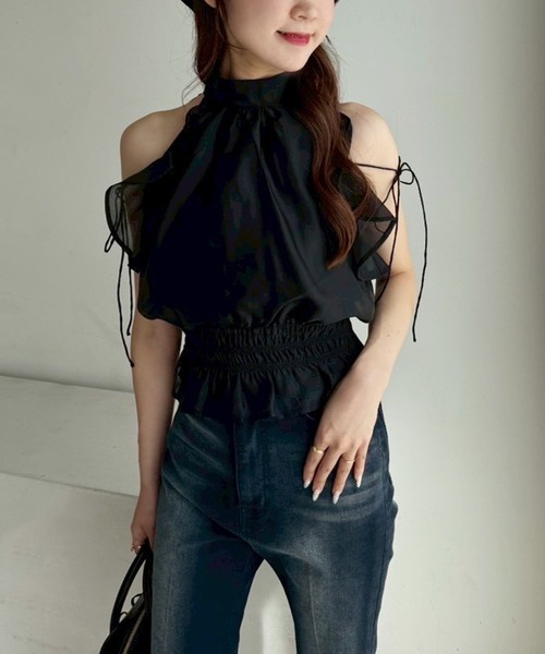 one after another NICE CLAUP(ワンアフターアナザーナイスクラップ)の「【再入荷/新色追加】アメスリバックリボンブラウス(シャツ/ブラウス・レディース・ベージュ/ドット/ブラック/ブラック系その他/ネイビー系・FREE)」の21枚目の写真