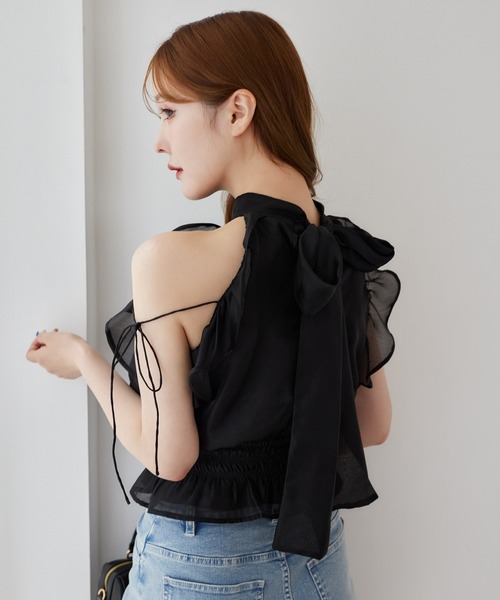 one after another NICE CLAUP(ワンアフターアナザーナイスクラップ)の「【再入荷/新色追加】アメスリバックリボンブラウス(シャツ/ブラウス・レディース・ベージュ/ドット/ブラック/ブラック系その他/ネイビー系・FREE)」の10枚目の写真