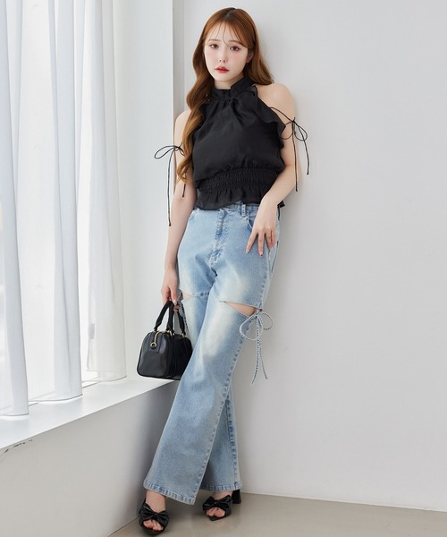 one after another NICE CLAUP(ワンアフターアナザーナイスクラップ)の「【再入荷/新色追加】アメスリバックリボンブラウス(シャツ/ブラウス・レディース・ベージュ/ドット/ブラック/ブラック系その他/ネイビー系・FREE)」の6枚目の写真