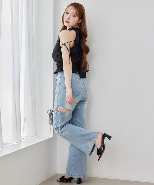 one after another NICE CLAUP(ワンアフターアナザーナイスクラップ)の「【再入荷/新色追加】アメスリバックリボンブラウス(シャツ/ブラウス・レディース・ベージュ/ドット/ブラック/ブラック系その他/ネイビー系・FREE)」の7枚目の写真