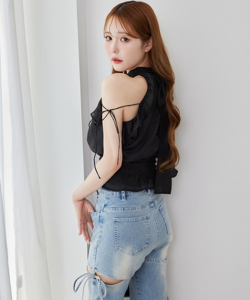 one after another NICE CLAUP(ワンアフターアナザーナイスクラップ)の「【再入荷/新色追加】アメスリバックリボンブラウス(シャツ/ブラウス・レディース・ベージュ/ドット/ブラック/ブラック系その他/ネイビー系・FREE)」の9枚目の写真