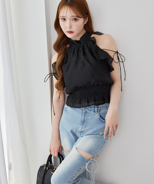 one after another NICE CLAUP(ワンアフターアナザーナイスクラップ)の「【再入荷/新色追加】アメスリバックリボンブラウス(シャツ/ブラウス・レディース・ベージュ/ドット/ブラック/ブラック系その他/ネイビー系・FREE)」の8枚目の写真