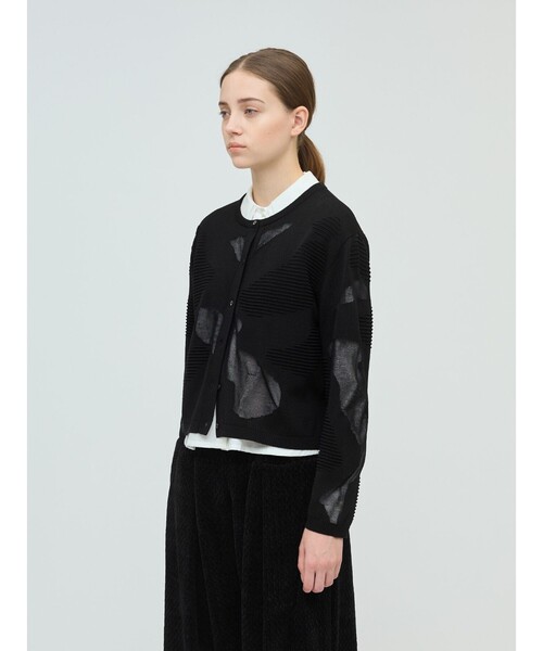 mizuiroind（ミズイロインド）の「mizuiro ind シアーパターンカーディガン（カーディガン/ボレロ・レディース・ブラック/ネイビー・FREE）」の4枚目の写真